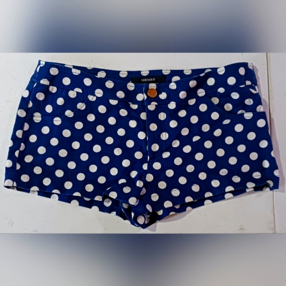 Navy blue and white polka dot shorts